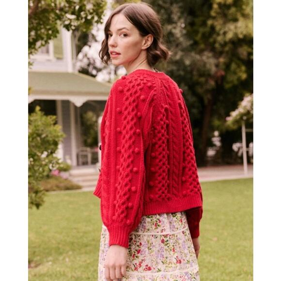 The Great. Deep Rose Red Button Up Mountainside Knit Cardigan Sweater Womens 2 - Picture 1 of 6